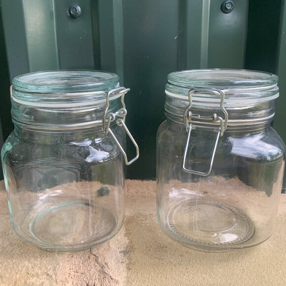 JARS - 2 airtight 32oz hermetic Glass Jars hinged wire Lid Kitchen Arts & Crafts - Picture 1 of 16